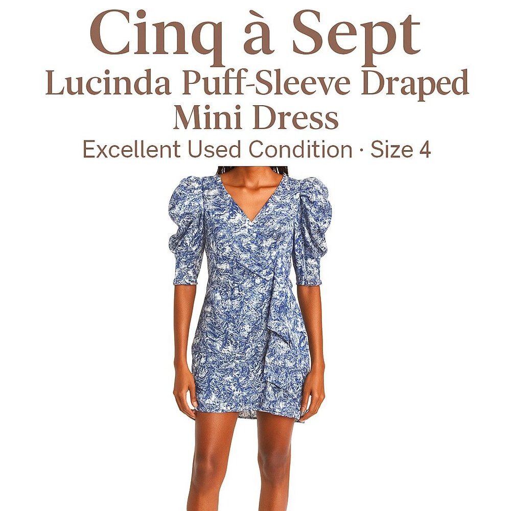 Cinq à Sept Lucinda Puff-Sleeve Draped Mini Dress – Size 4